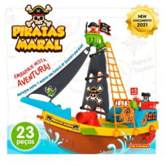 Brinquedo Infantil Montar Barco Pirata Navio Aventura 23 Pçs Maral