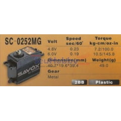 SERVO DIGITAL SAVOX SC-0252 MG (6VOLTS, 10.5KG, 0.19S)